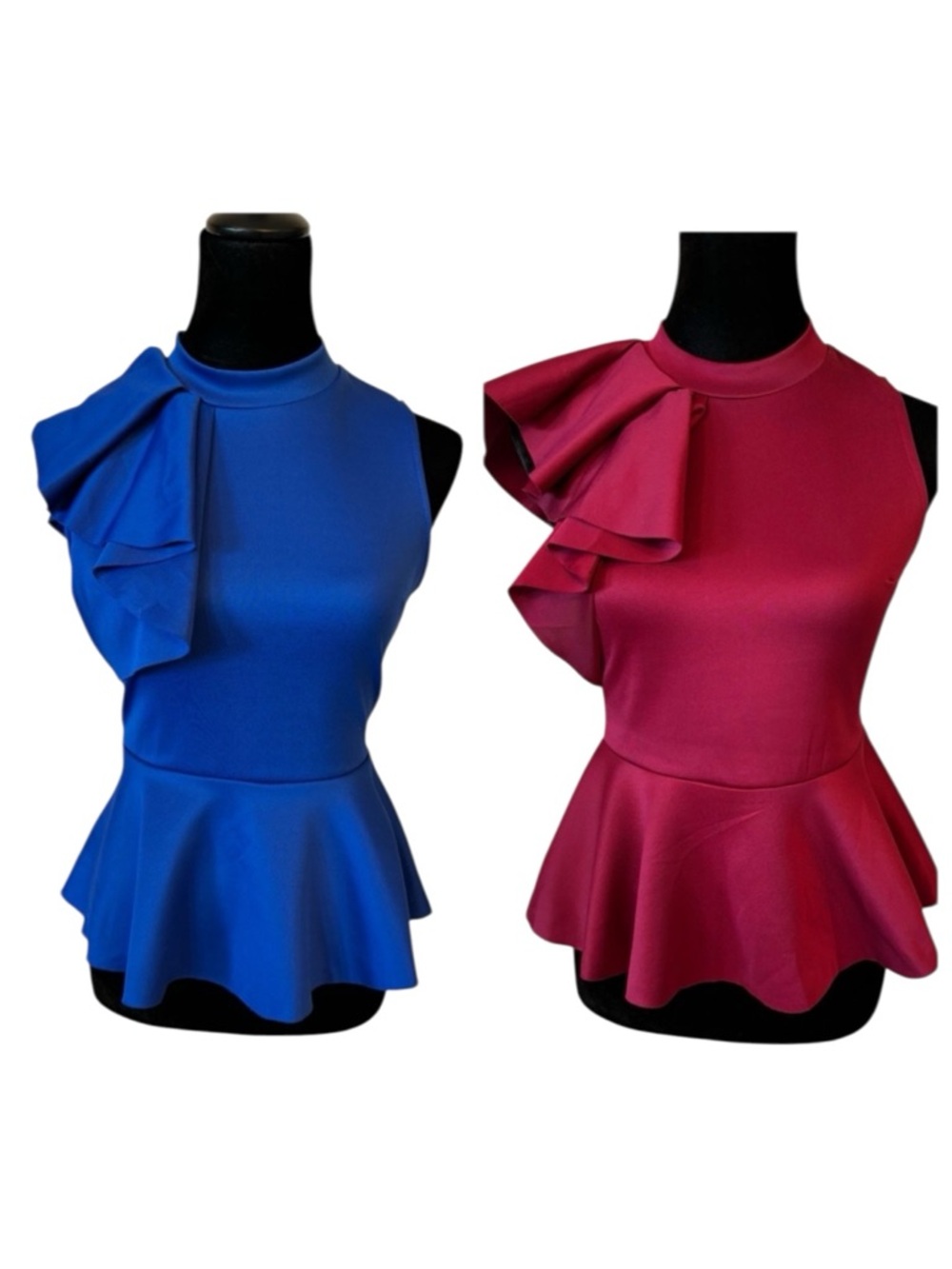 Side Ruffle Stretch Peplum Top - Picture 2 of 16